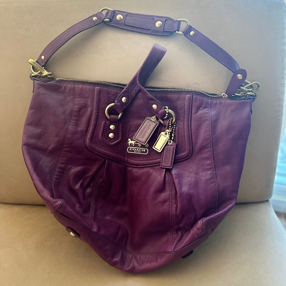 Leather Purple Shoulder Bag Double Handle